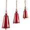 Red Metal Tibetan Inspired Decorative Cow Bells with Jute Hanging Rope Set
